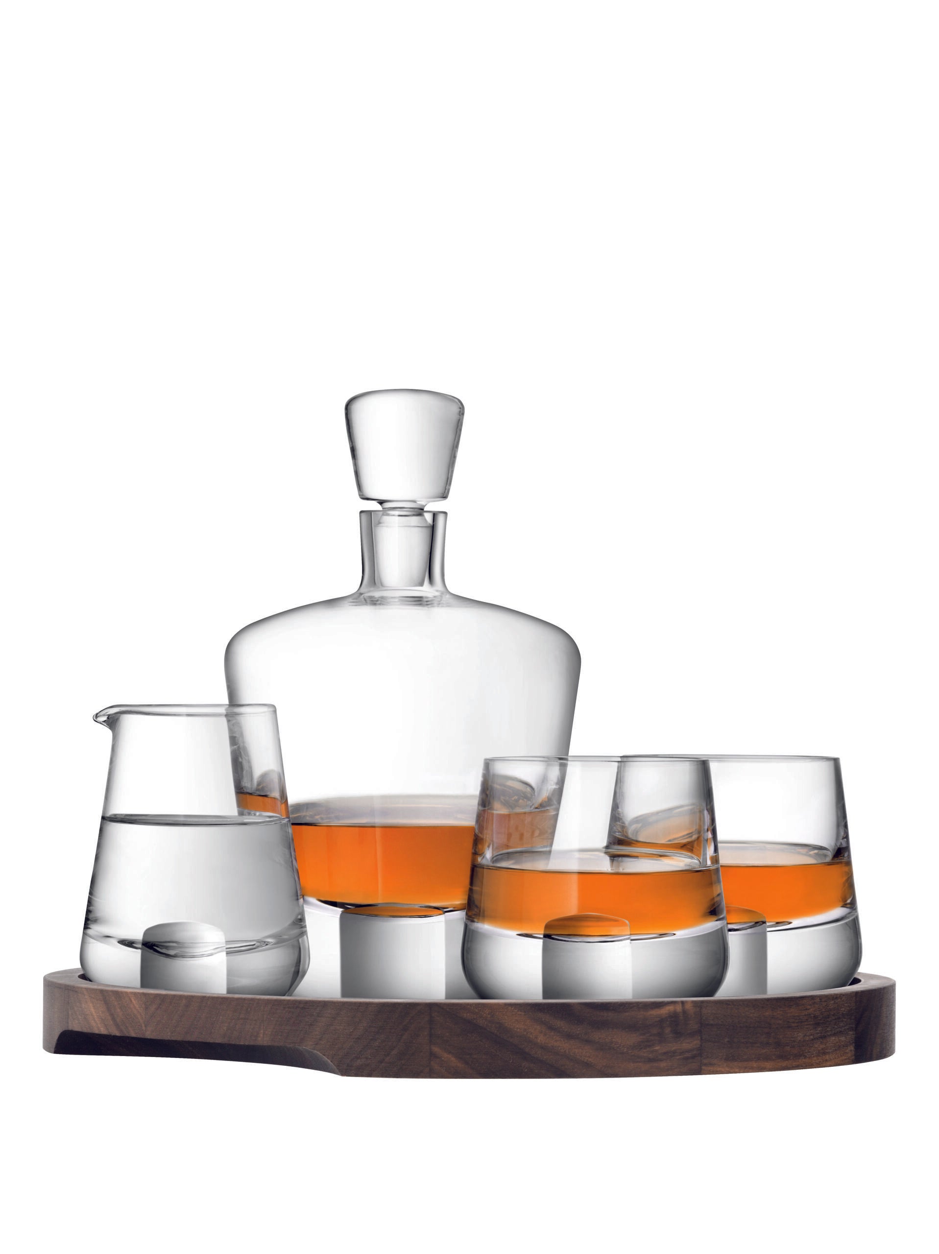 LSA International Whisky Cut Connoisseur Set &amp; Walnut/Cork Serving Tray *
