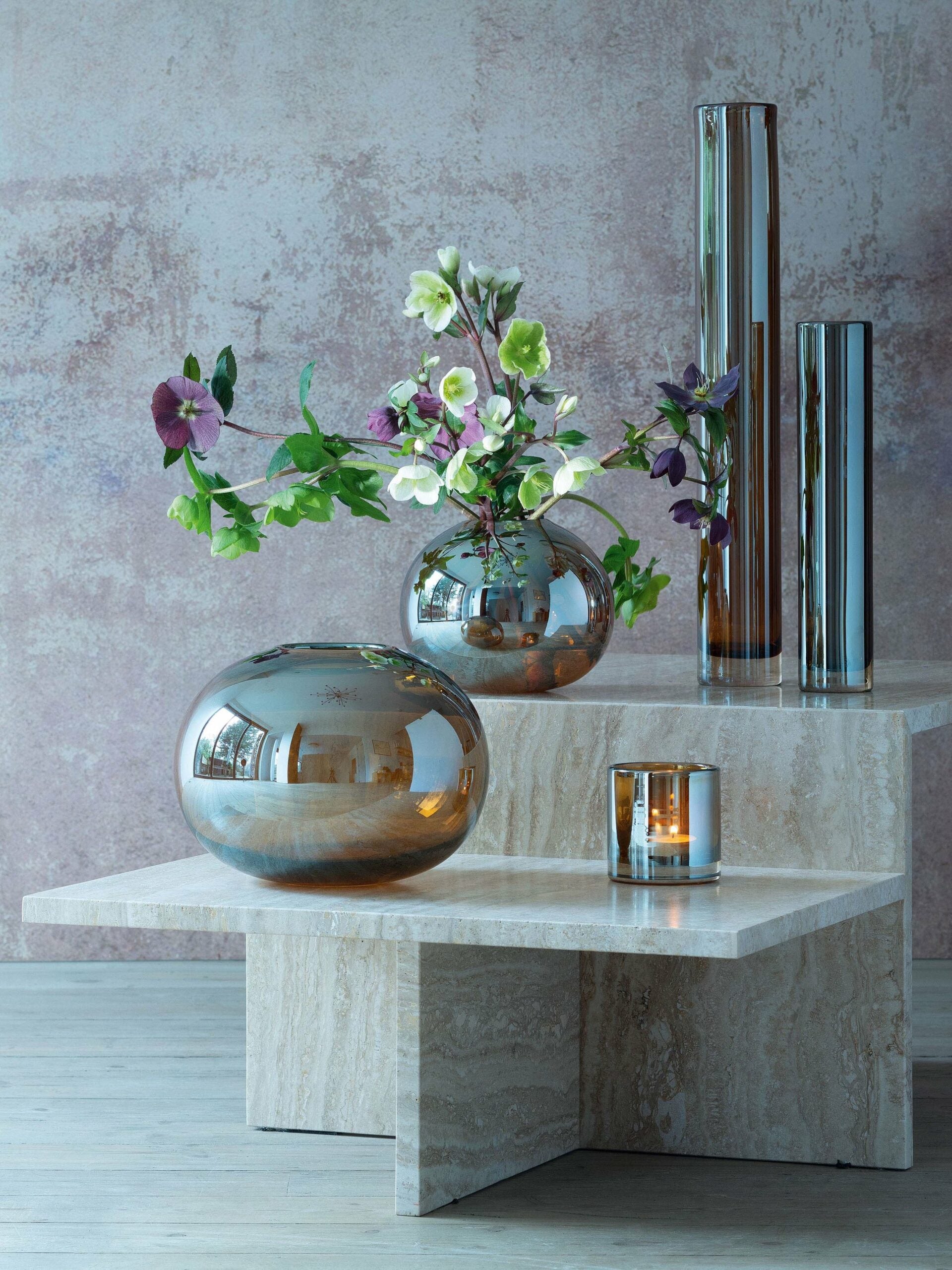 LSA International Epoque Tealight Holder H 8.5cm Amber/Lustre