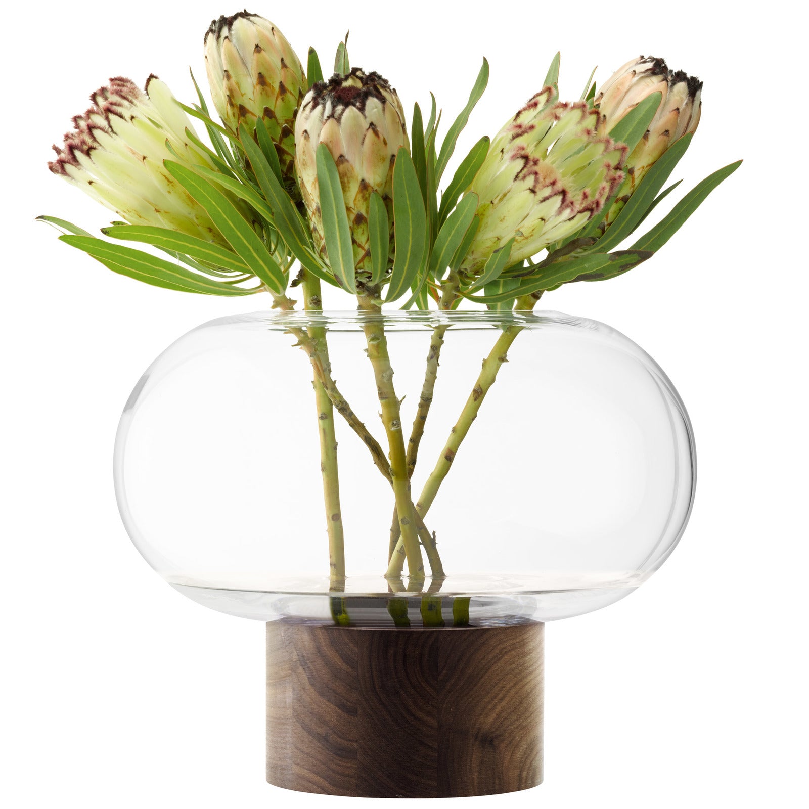 Oblate Vase/Lantern H28cm/Ø35cm Clear/Walnut