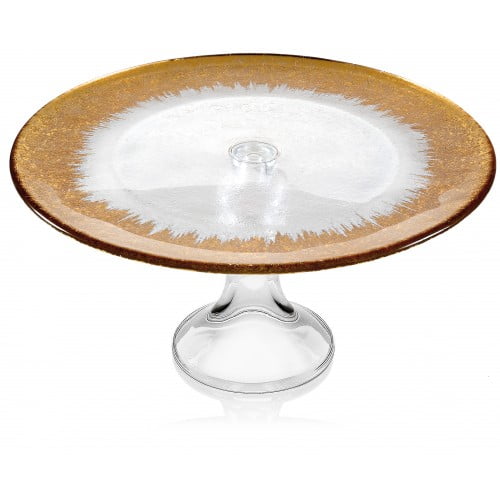 IVV Orizzonte Footed Cake Plate-Clear Gold Decoration