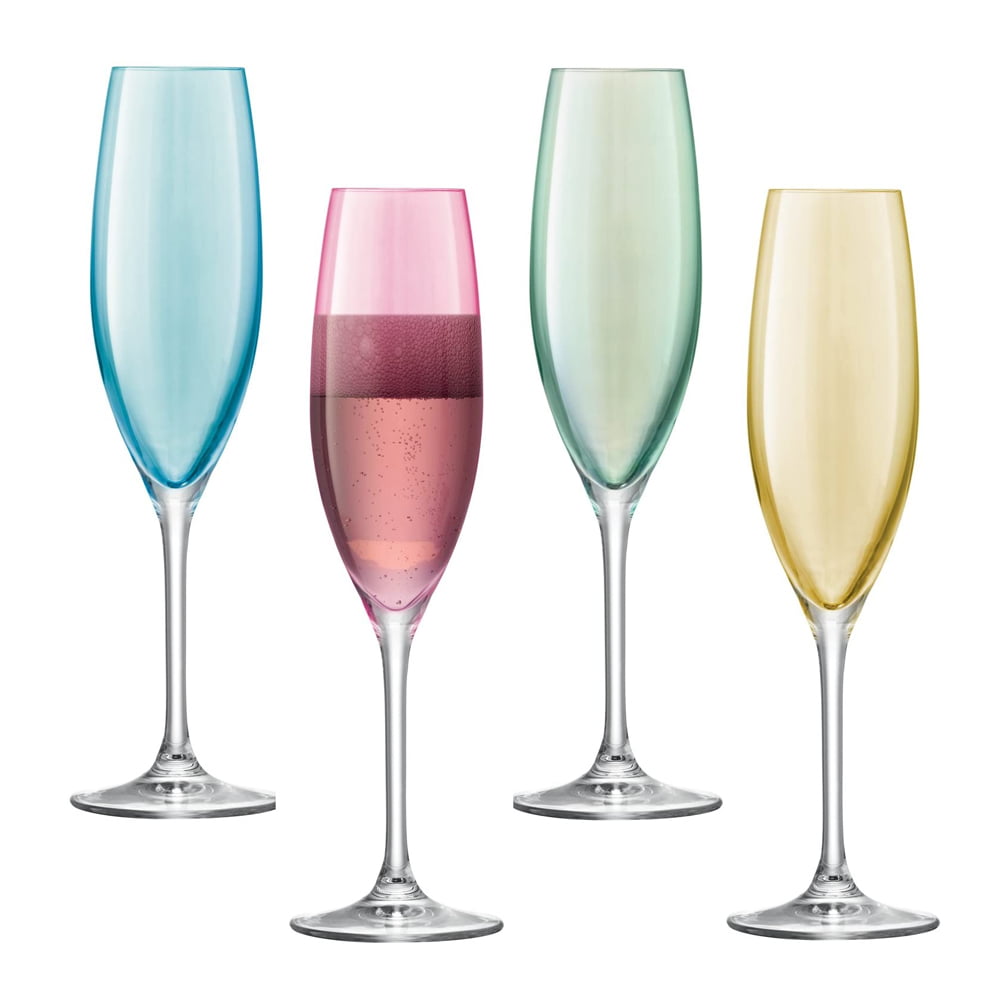 LSA International 4Pcs Set Polka Champagne Flute 225ML - Pastel Assorted
