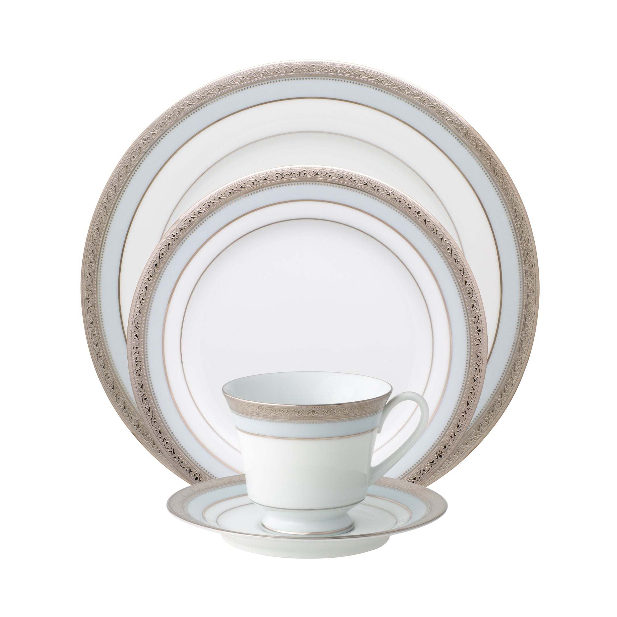 Noritake 96Pcs Dinner & Tea Set for 12 Person - Signature Mica Platinum