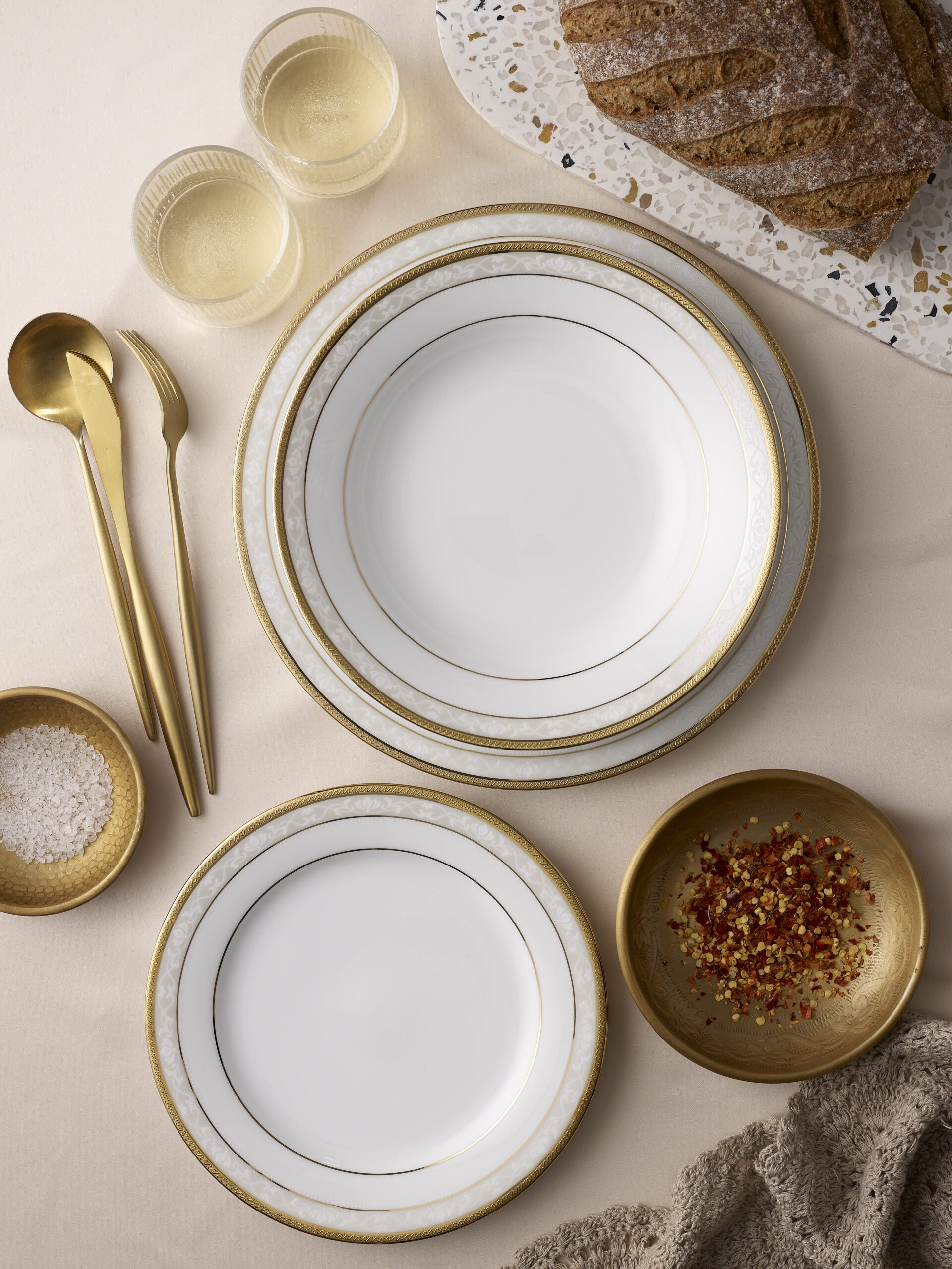 Noritake 96Pcs Dinner & Tea Set for 12Person - Hampshire Gold