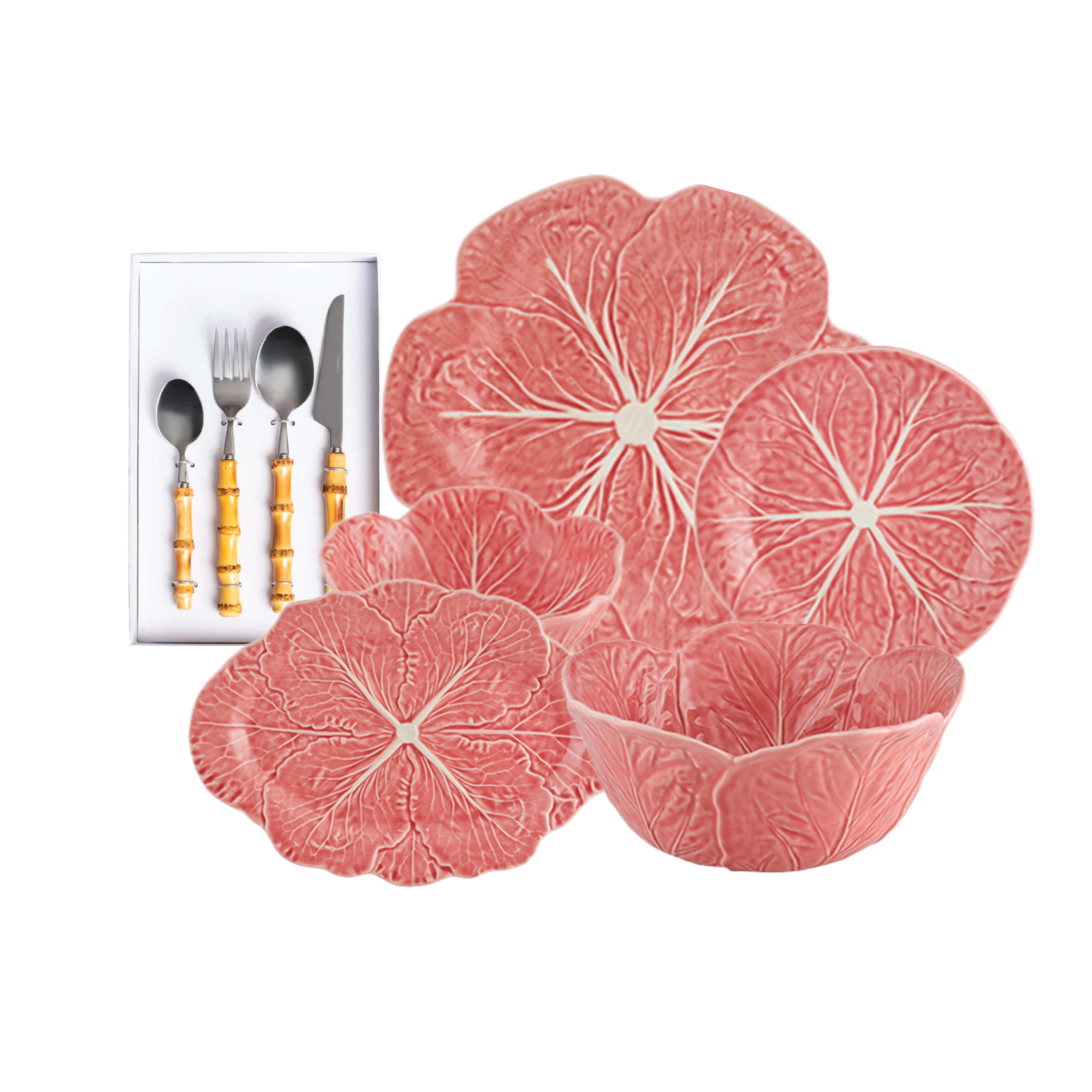 Bordallo Pinheiro 20Pcs Dinner Set For 6 Person-Cabbage Rose