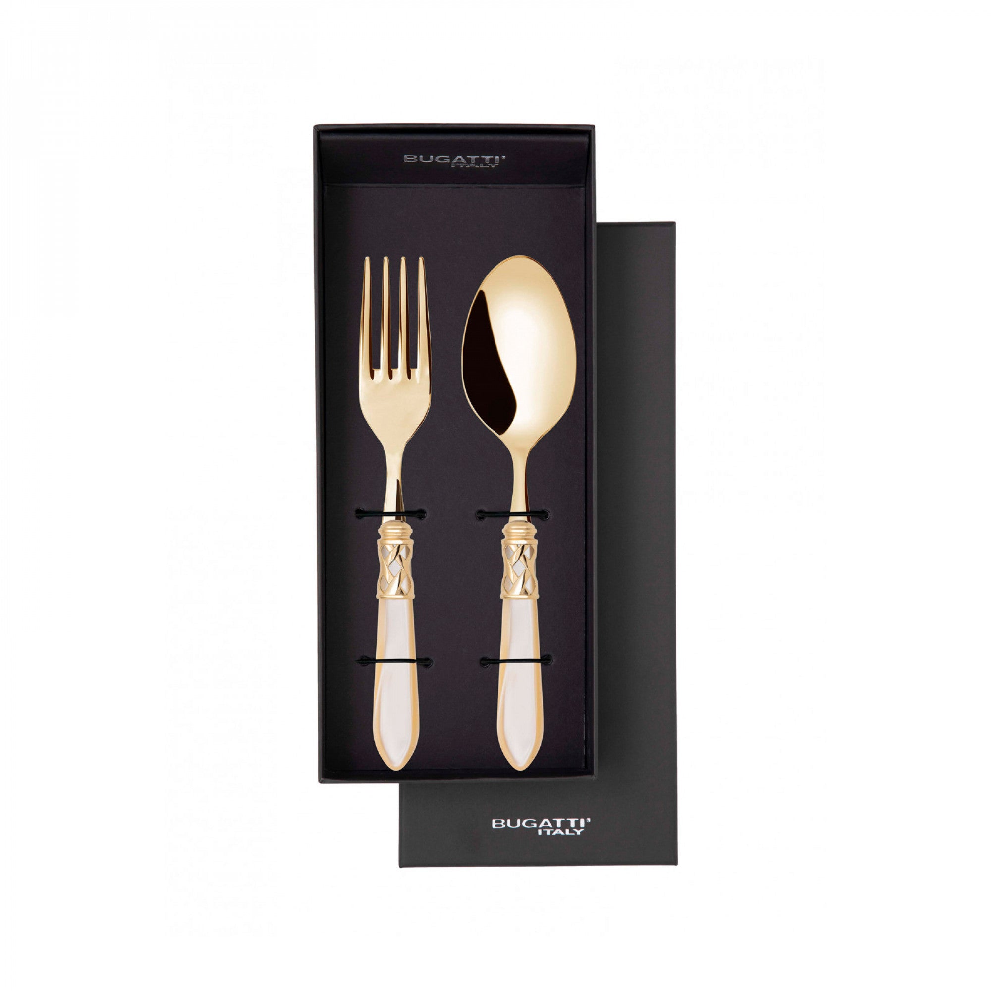 Bugatti Serving Fork & Spoon - 18/10 Gold Plt - Gold Ivory Handle