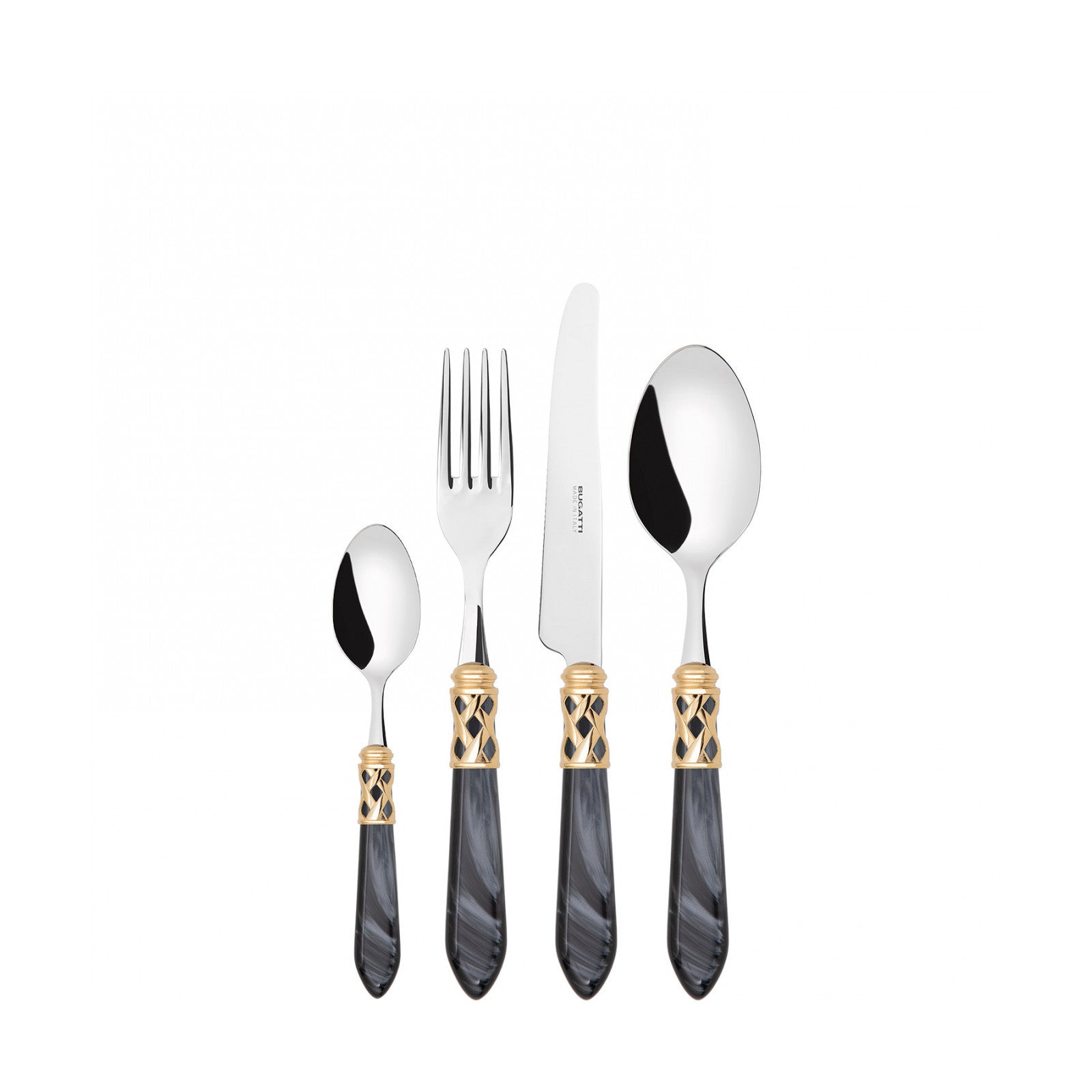 24PCS CUTLERY SET - 18/10 - GOLD BLACK HANDLE