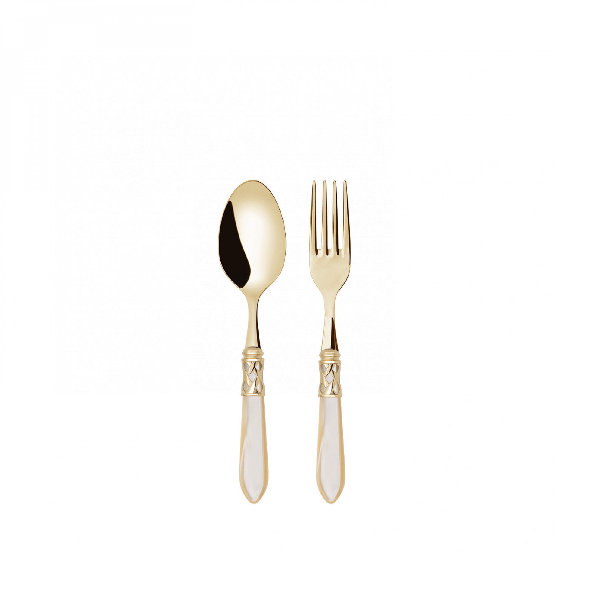Bugatti Serving Fork & Spoon - 18/10 Gold Plt - Gold Ivory Handle