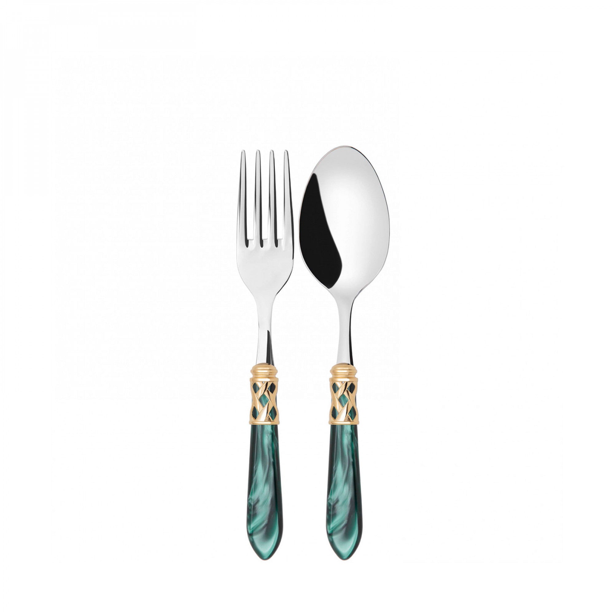 Bugatti - Serving Fork & Spoon Set - 18/10 - Gold Green Handle