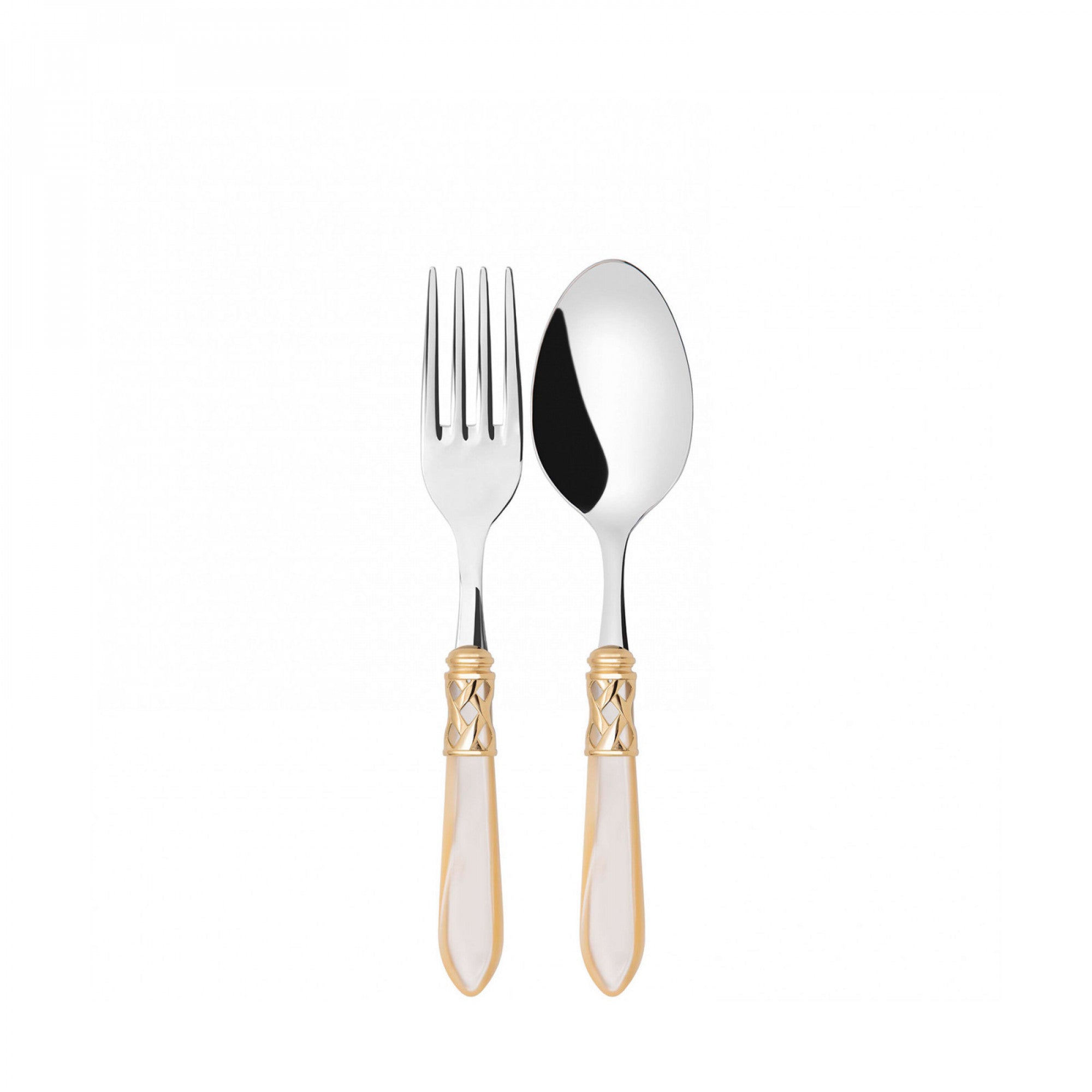 Bugatti - Serving Fork & Spoon Set - 18/10 - Gold Ivory Handle