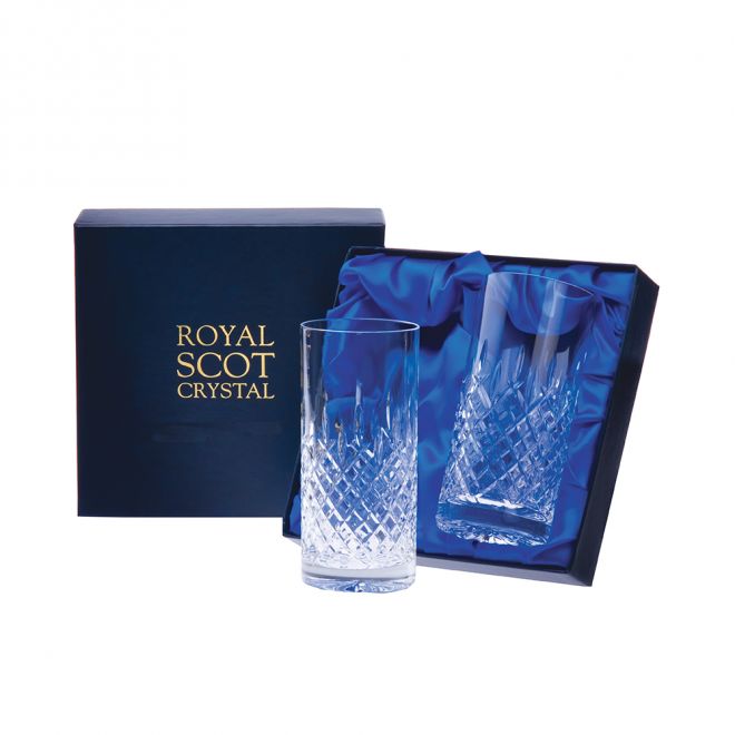 Royal Scot Crystal London - 2 Tall Crystal Tumblers 150Mm (Presentation Boxed)