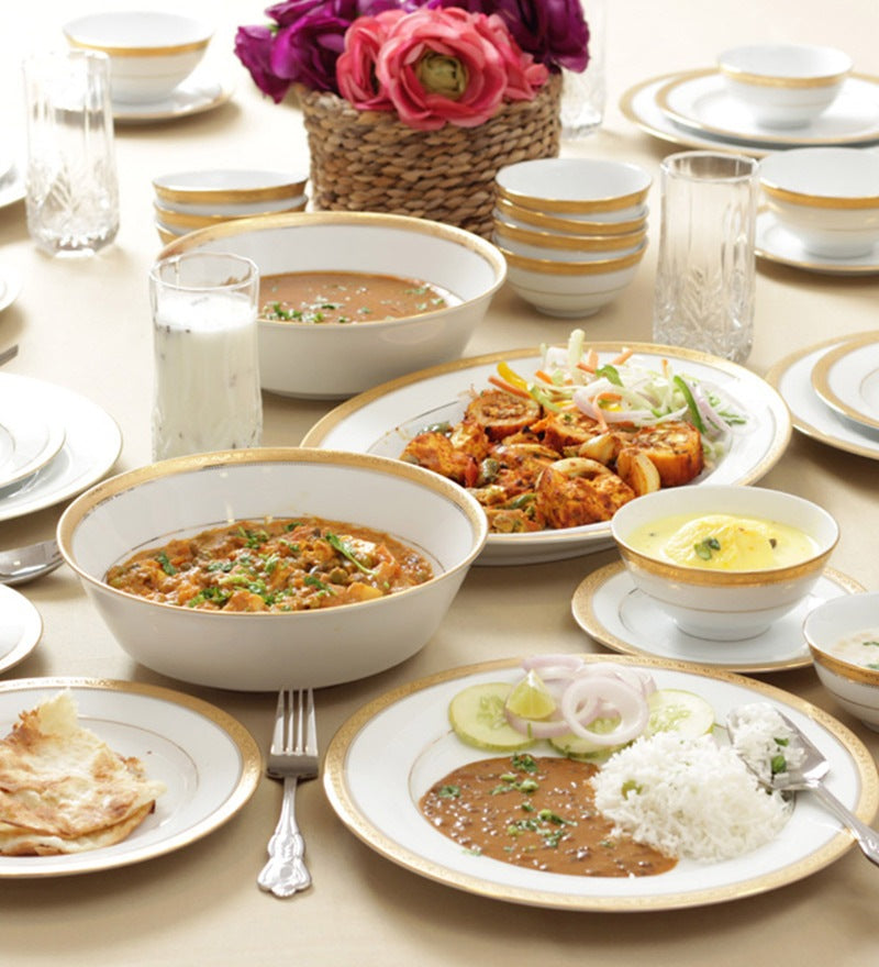 Noritake 96 Pcs Dinner And Tea Set for 12 Person - Signature Gold