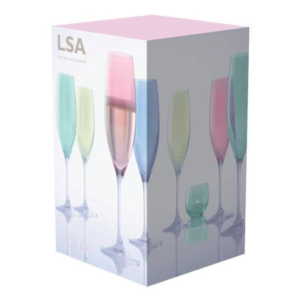 LSA International 4Pcs Set Polka Champagne Flute 225ML - Pastel Assorted - Image 4